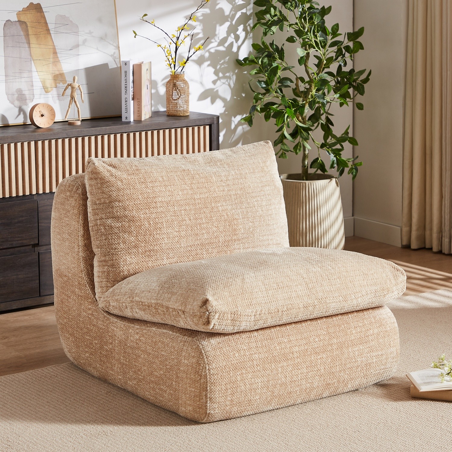 Large Bean Bag Chair with Full Compression Armless Floor Lounger Sofa for Adults