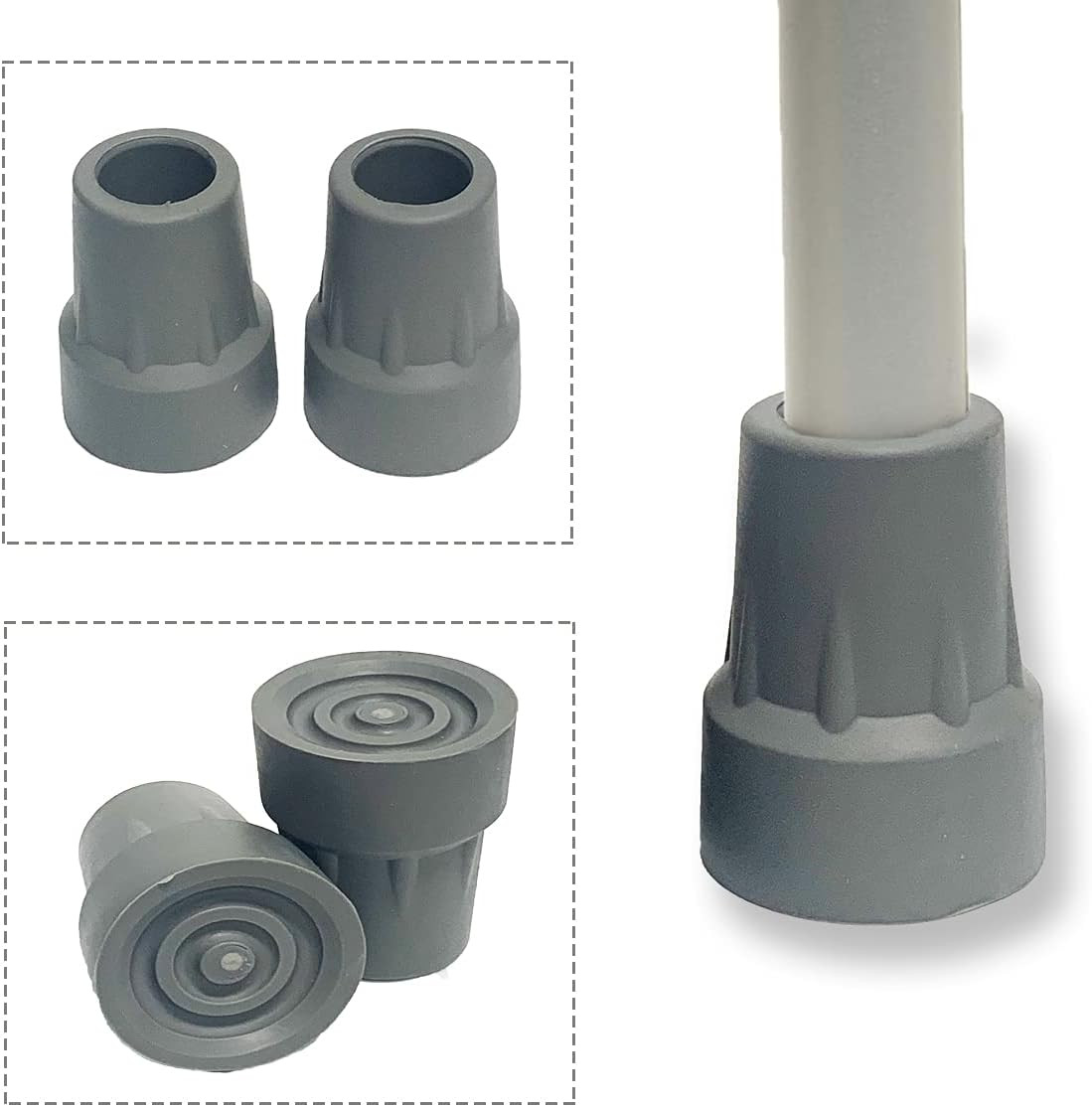 Crutch Tips, Replacement Medical Drive Cane Tips, 7/8 Inch, Gray, 2 Pcs