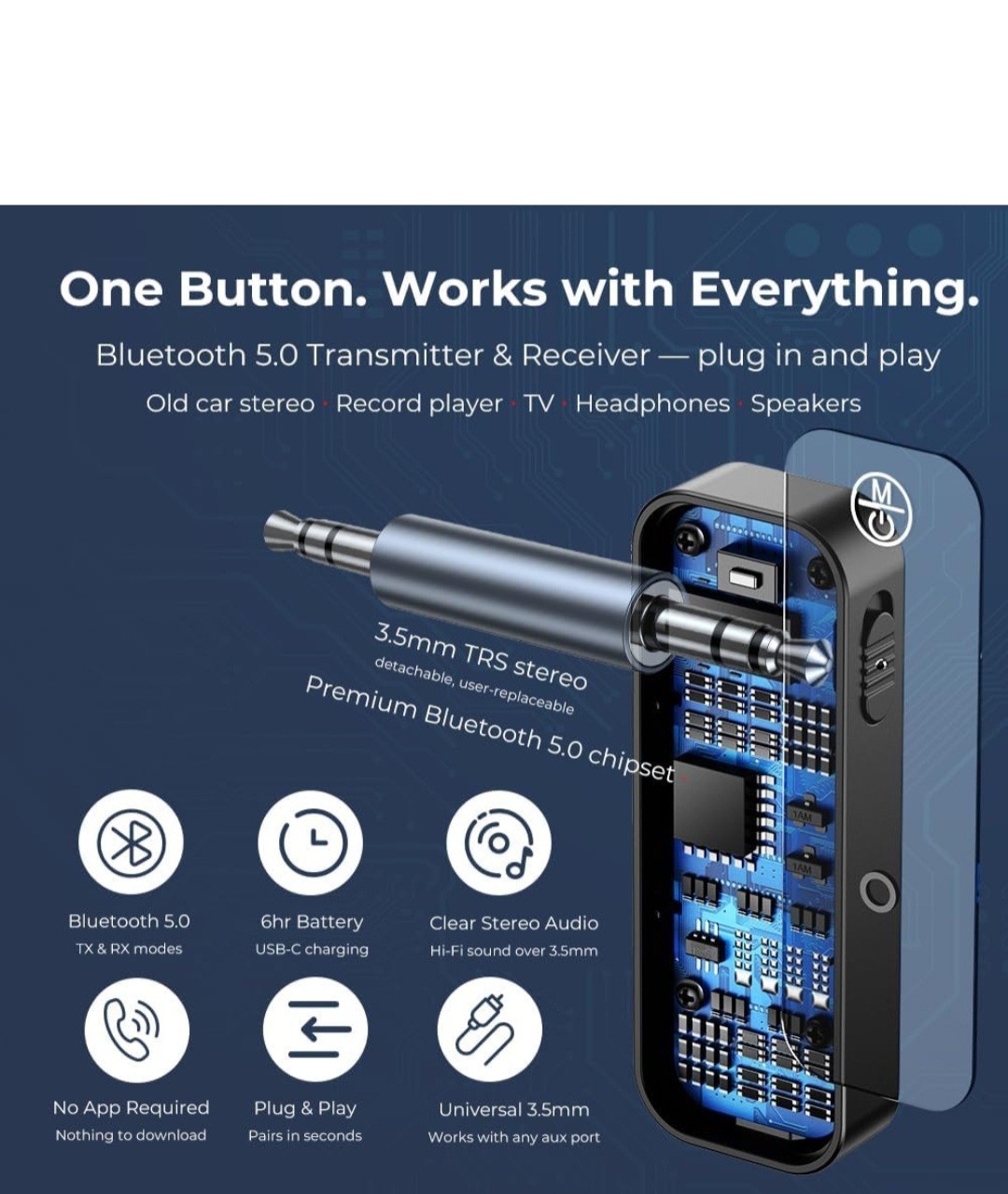 C28 Bluetooth 5.0 Transmitter & Receiver Adapter, 3.5mm Jack, USB-C, Universal
