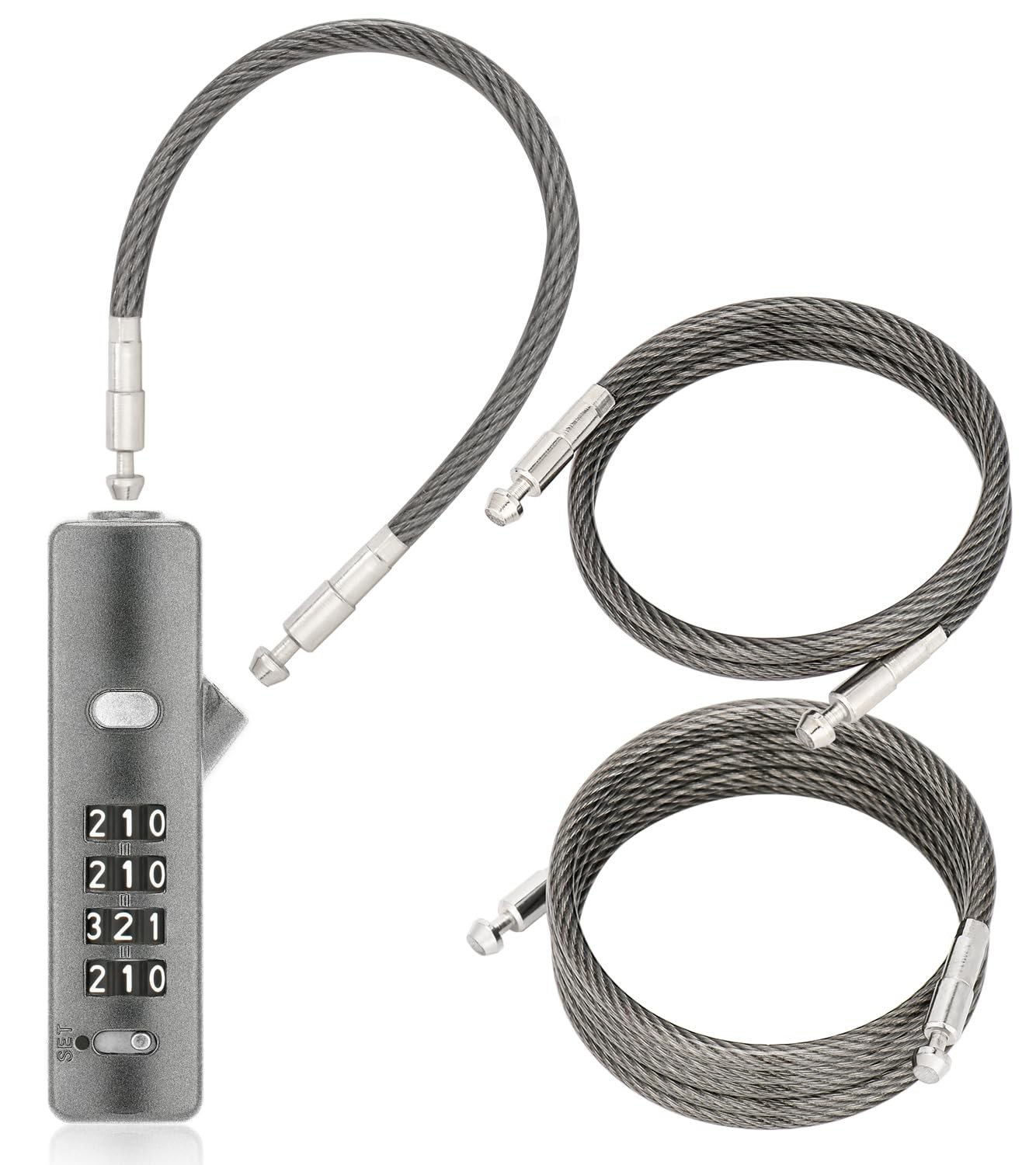 Tcyoatoa Cable Lock 4-Digit Combination Wire Lock 3 Rechangeable Steel Braided