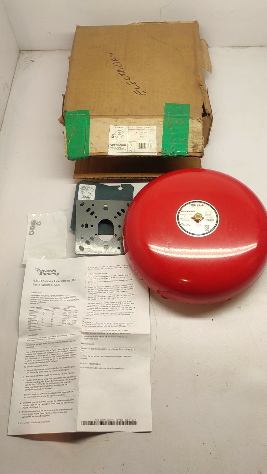 Edwards Signaling  24VDC Red   FIRE BELL AUDIBLE APPLIANCE MODEL 439D-10AW-R
