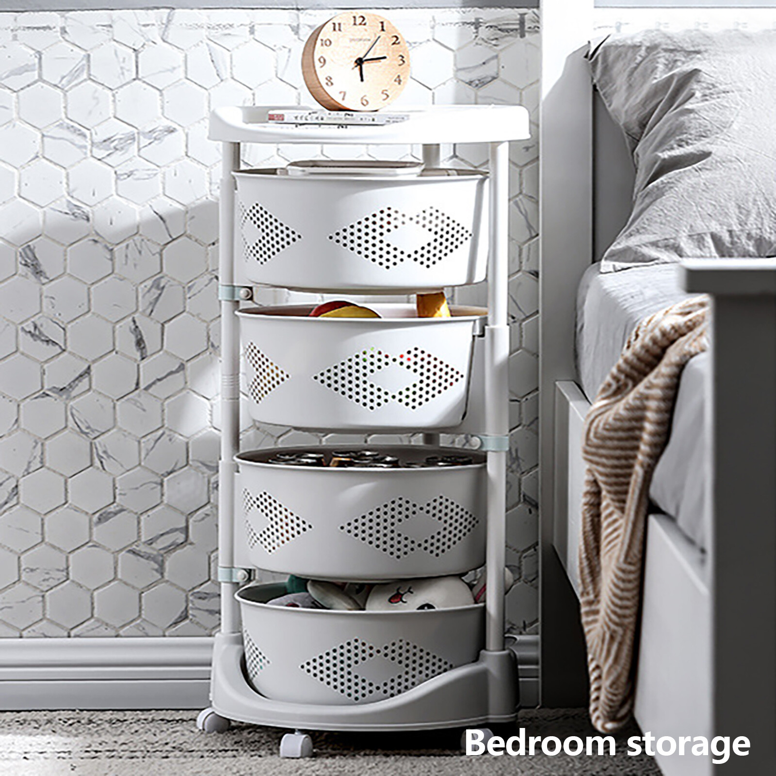 Kitchen Storage Cart Rotating Basket Vegetable Rack Multi-Layer Storage Shelves
