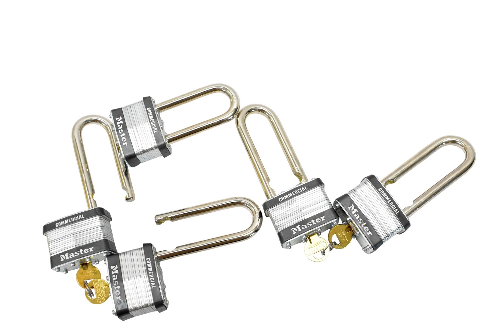 5pc Master Padlock Keyed Large Silver Steel Brass Commercial Long Shackle Lock