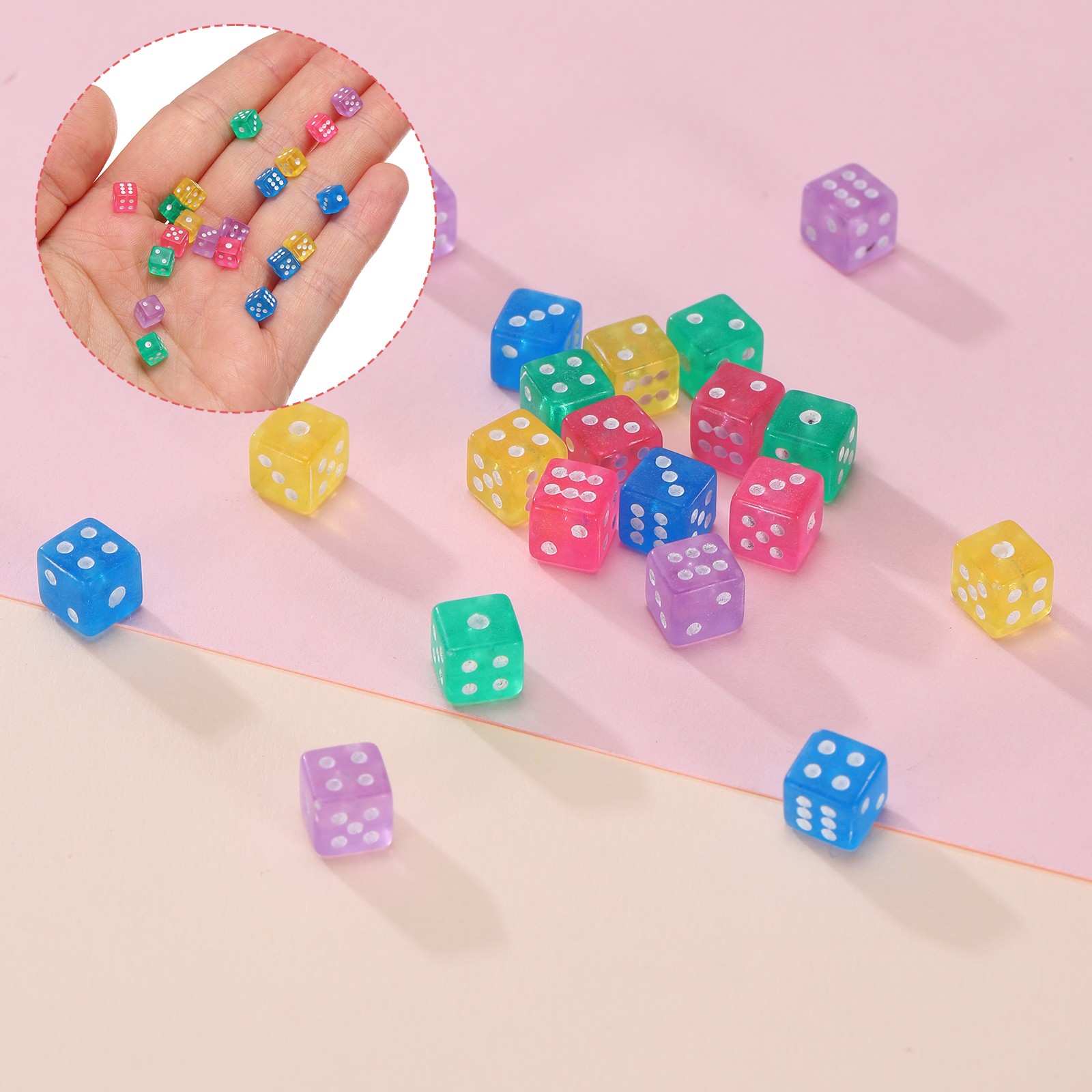 200Pcs Translucent Polyhedral Dice 5mm 6 Sided Square Corner Dice, Green