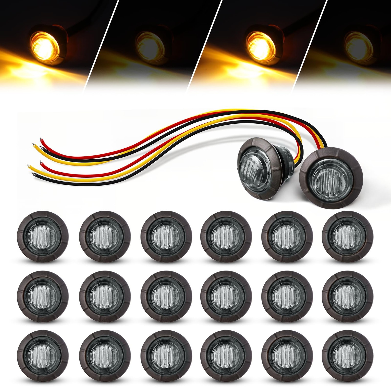 MADCATZ 20 Pcs Strobe & Marker Lights 3/4 Inch Smoked Lens Amber LED Mini Rou...