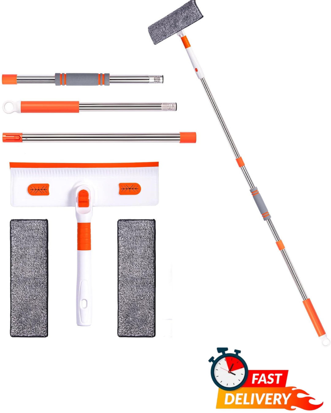 2 in 1 Window Squeegee 55 Inch Extension Pole Glass Cleaner Streak Free Tool