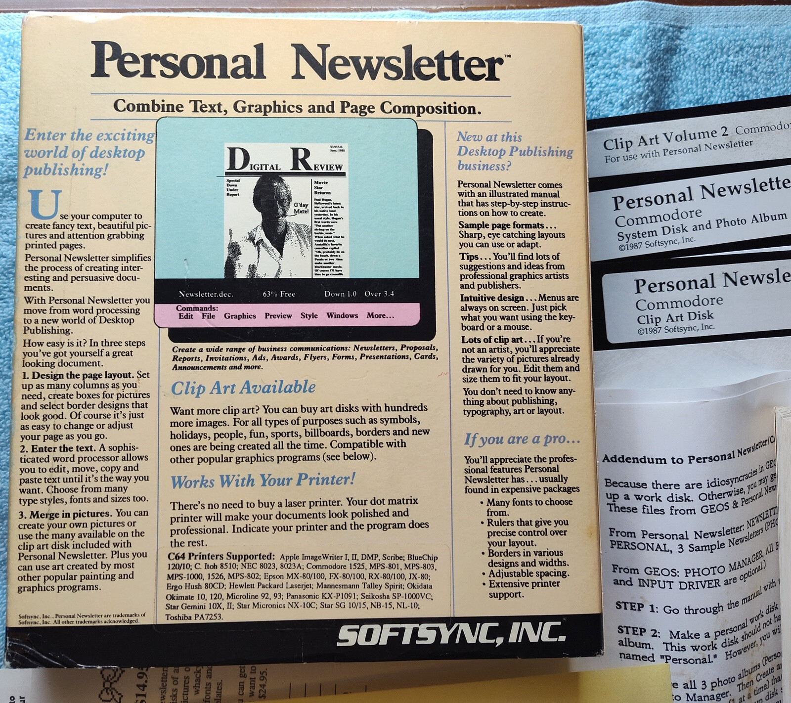 Softsync Personal Newsletter for Commodore 64 128 C64 5.25" Diskettes, Box 1987