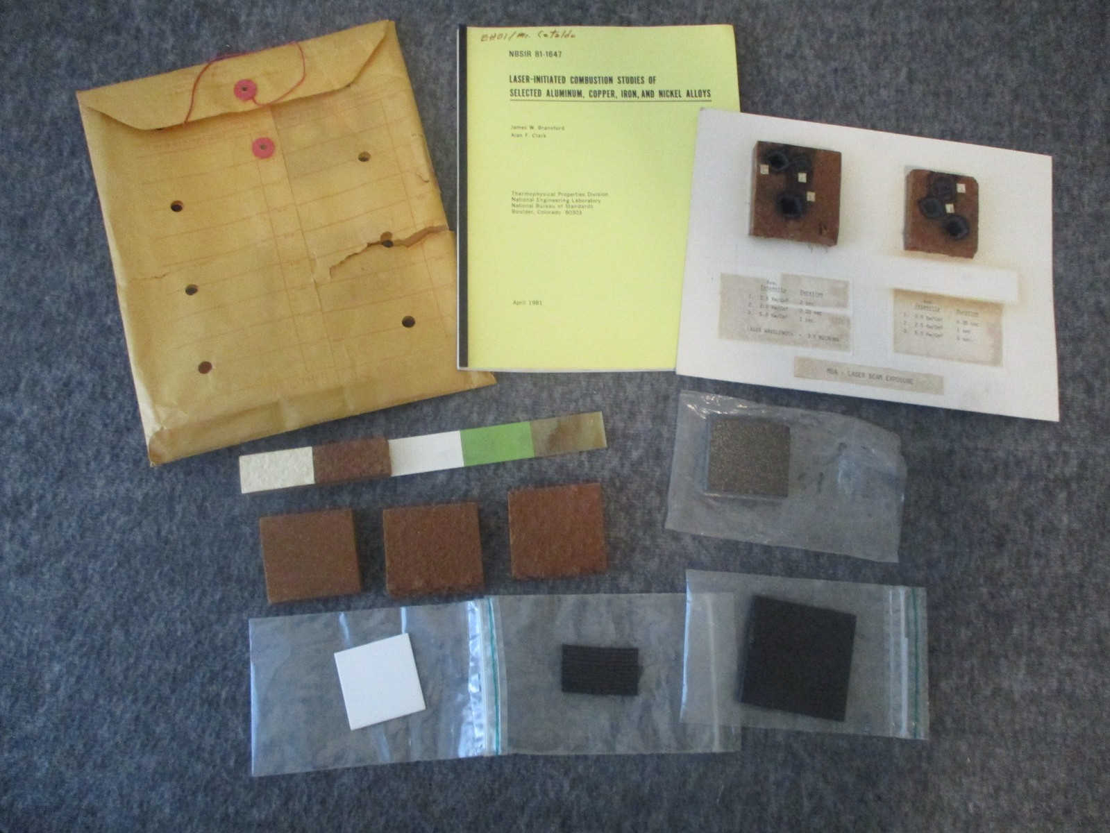 NASA SHUTTLE LASER-INITIATED COMBUSTION METALS TESTING REPORT & SAMPLES-M&P LAB