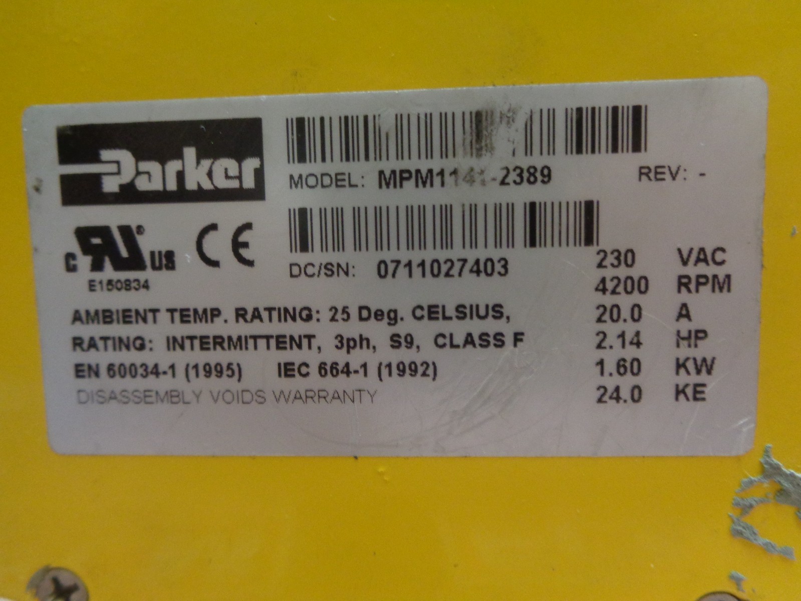 Parker servo motor MPM1141-2389