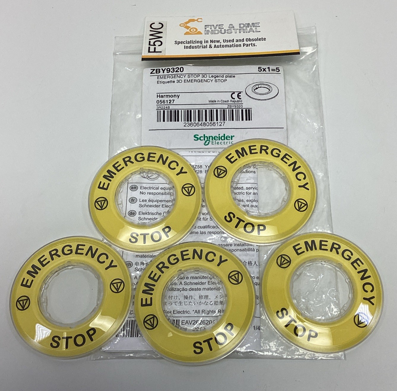 Schneider Electric ZBY9320 Emergency Stop 3D Legend Plates (5-Pack)
