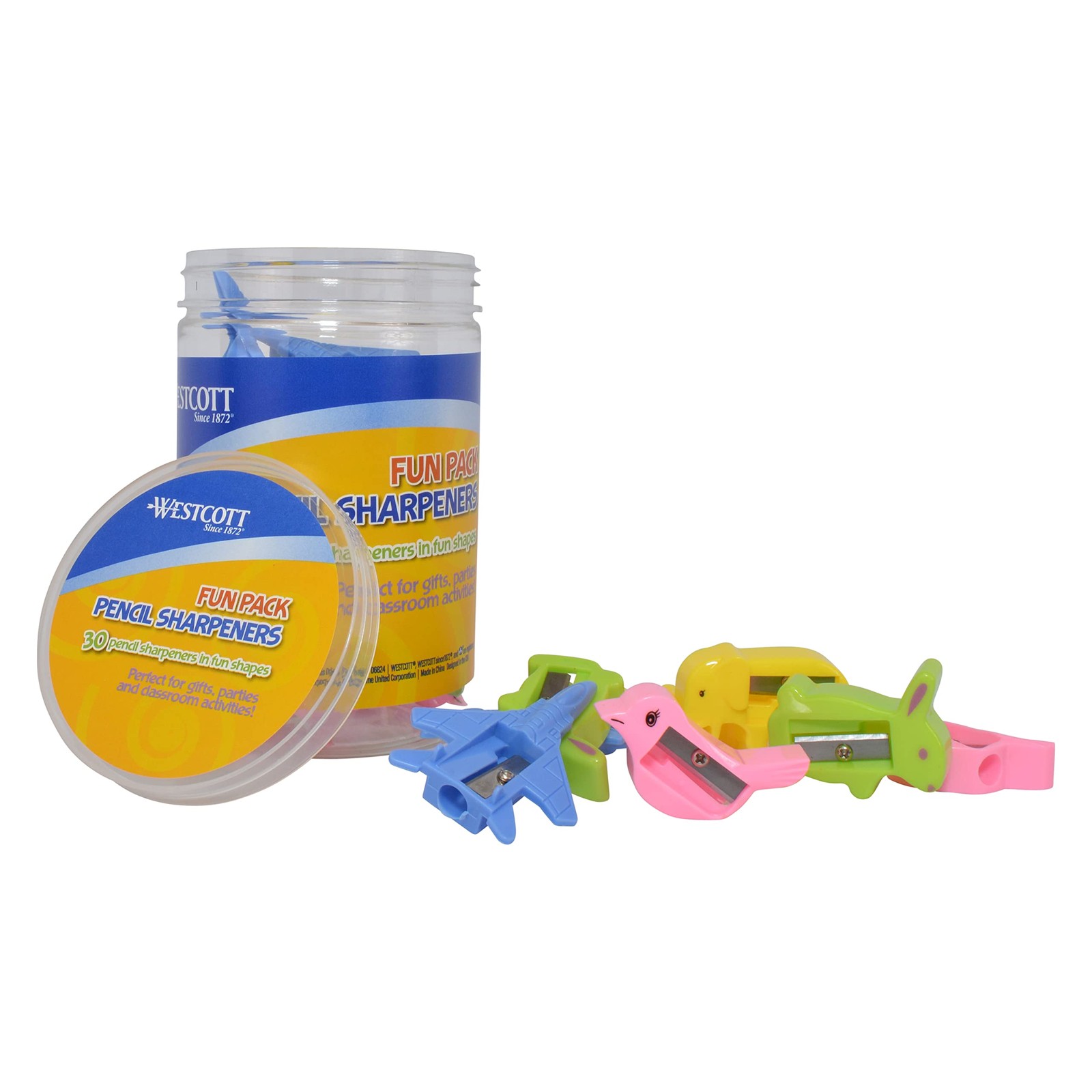 Westcott Assorted Manual Pencil Sharpeners 30 Fun Shapes In Storage Tub