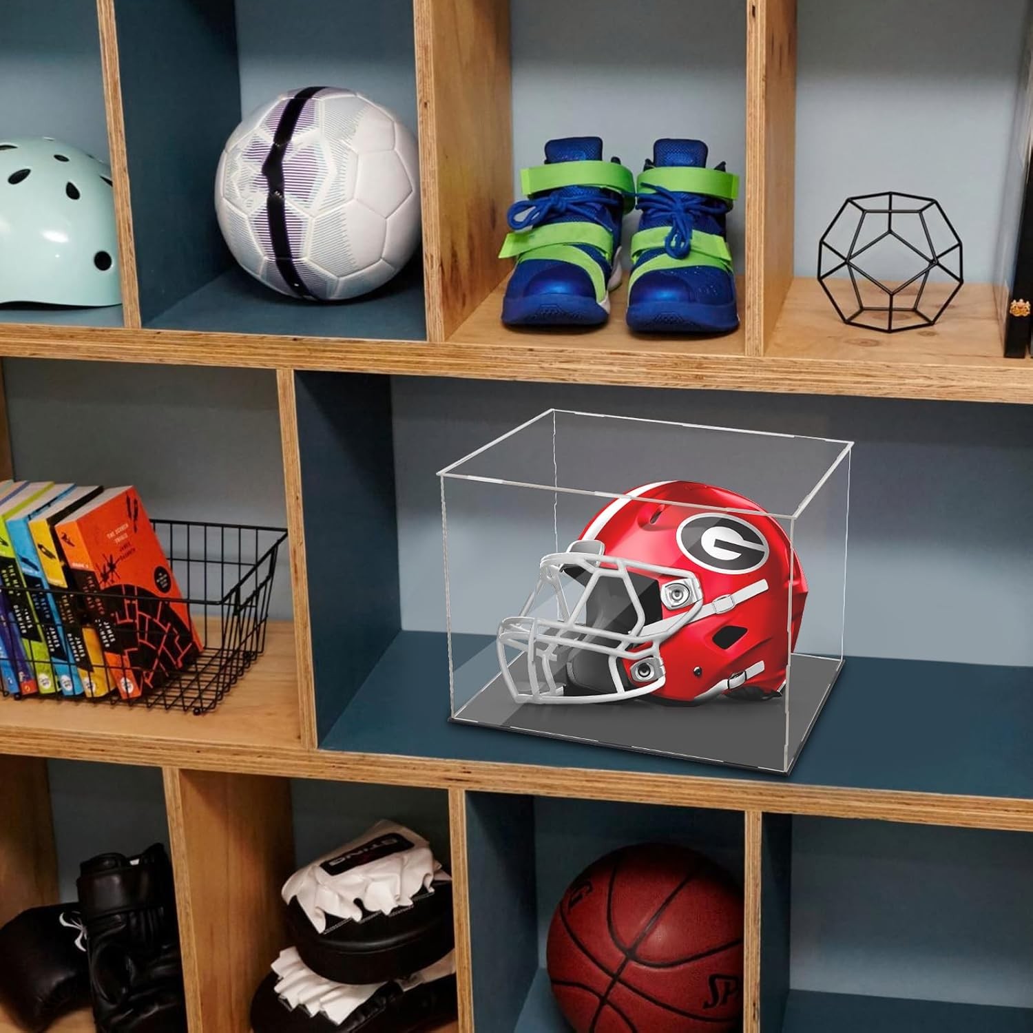 Hooqict Football Helmet Display Case Full Size Acrylic Baseball Hat Clear