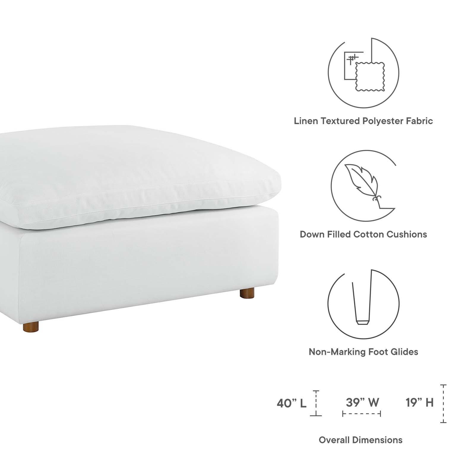 Modway Commix Down Filled Overstuffed Ottoman in Pure White