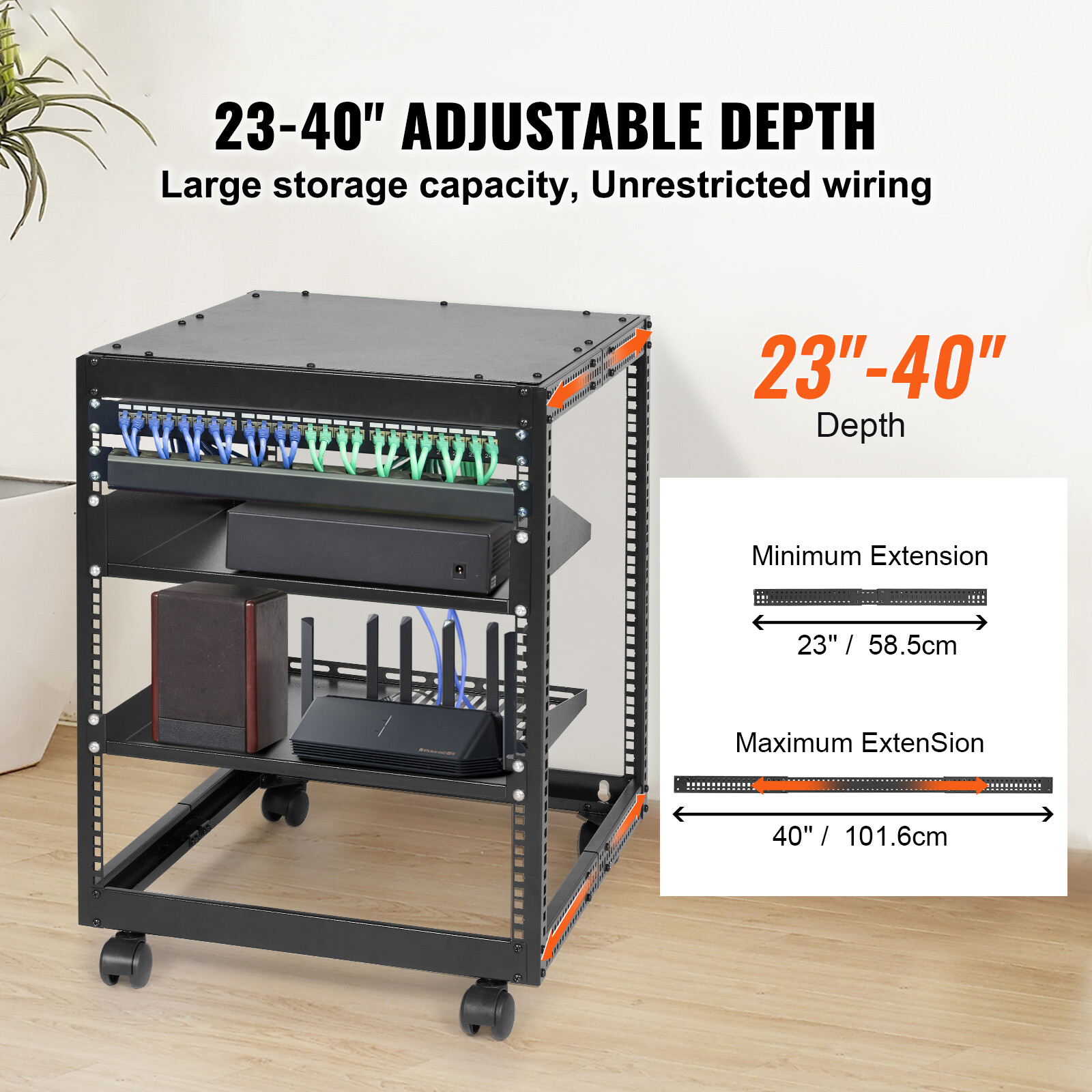 12U 4 Post Open Frame Server Rack Network Enclosure 23''-40'' Adjustable