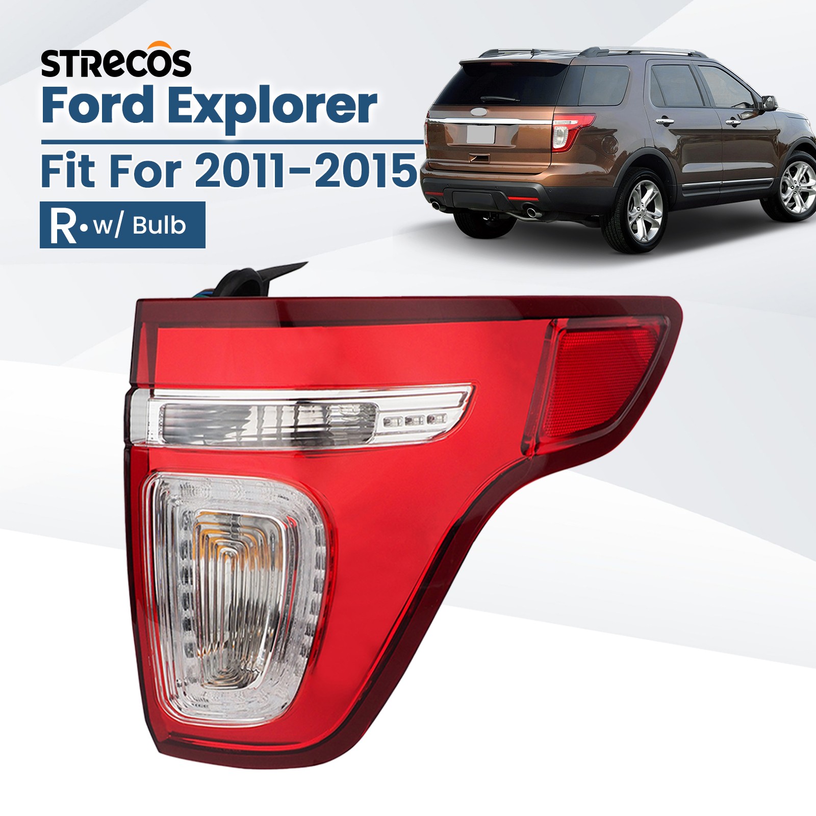 LED Tail Light For 2011-2015 Ford Explorer Red Clear W/ Bulbs Right Passenger RH