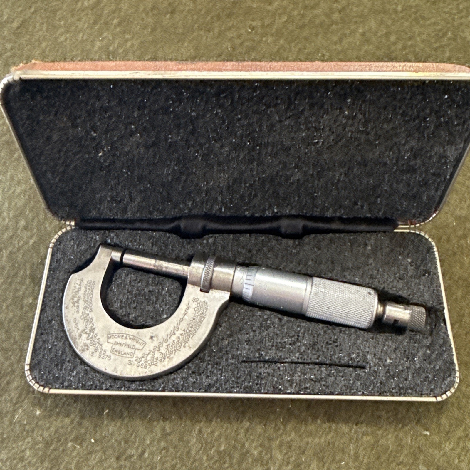 English Made Moore & Wright 0-1" Micrometer w/ Case Vintage