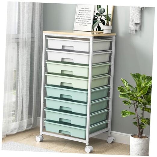 Rolling Storage Utility Cart Organizers with 8 Drawers and Wooden Green