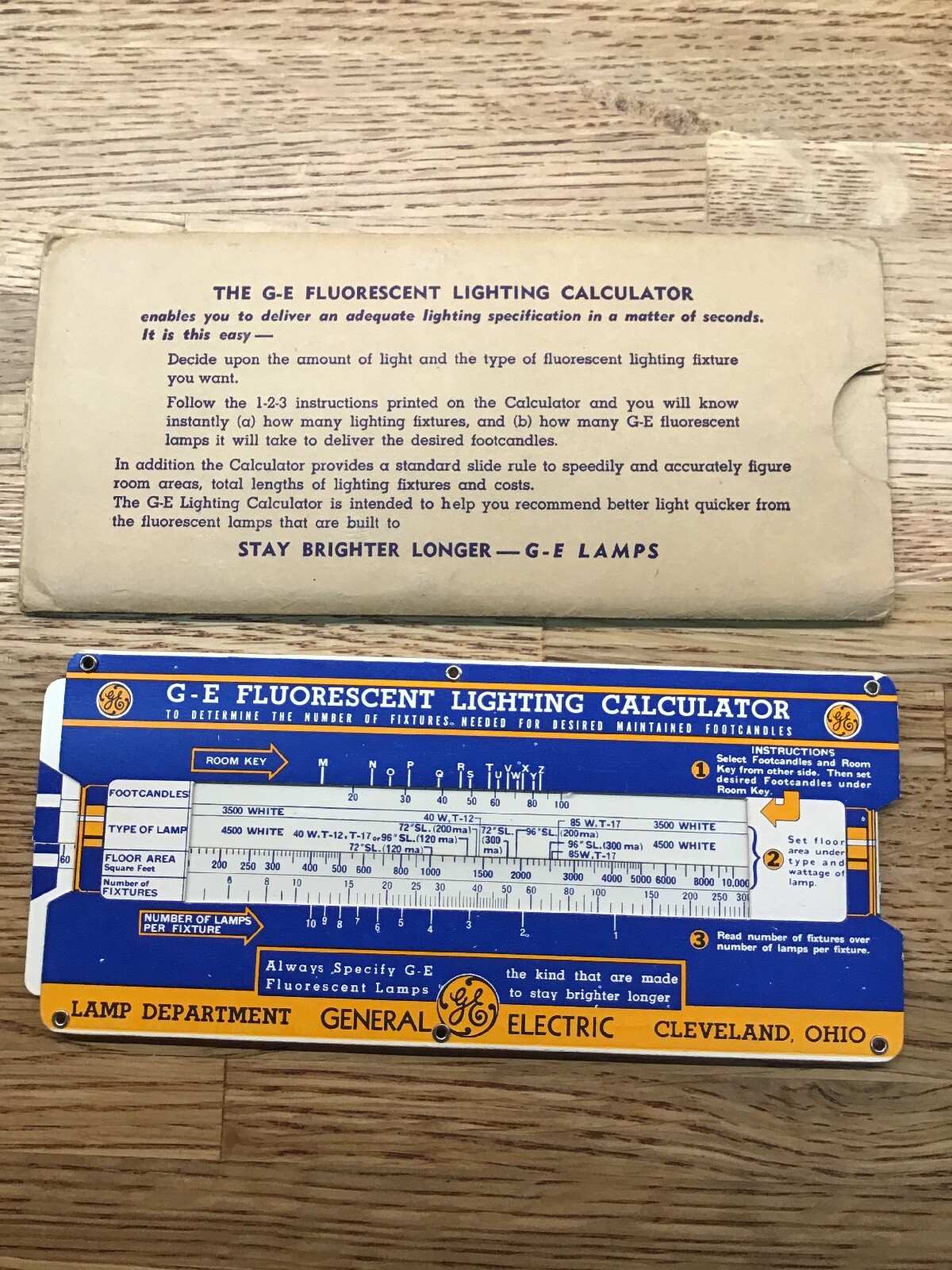 Vintage Slide Rule Calculator - GENERAL ELECTRIC G-E - Fluorescent Lighting LL5