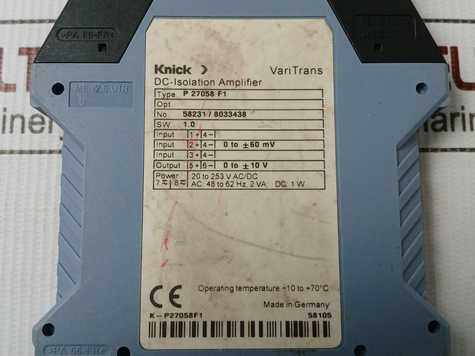 KNICK P 27058 F1 DC Isolation Amplifier 20 TO 253V AC/DC