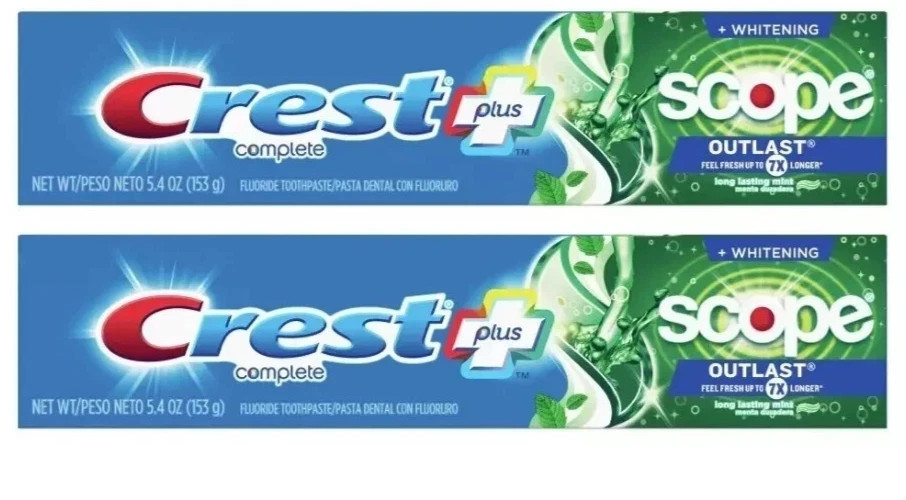 2 Pack- Crest Plus Complete Scope Outlast Whitening Toothpaste, 5.4 oz