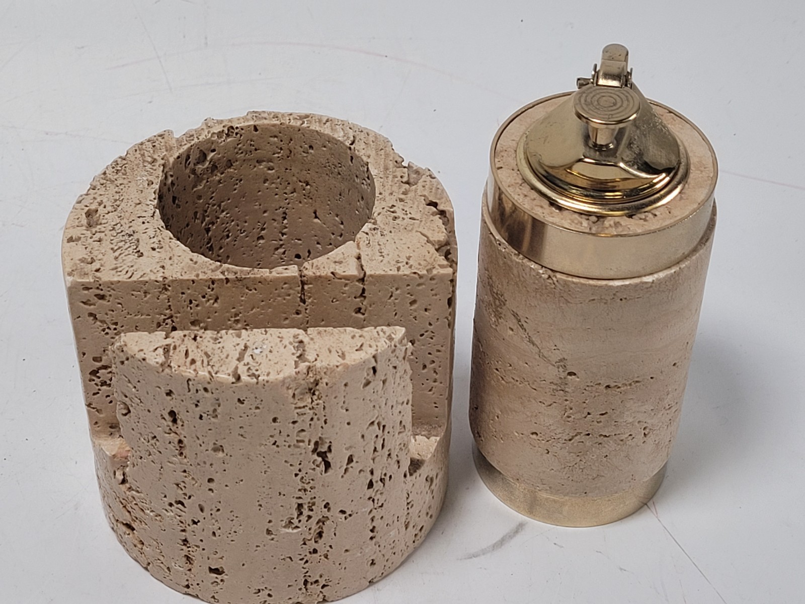 Travertine Cerri Nestore Lighter And Holder Made In Italy