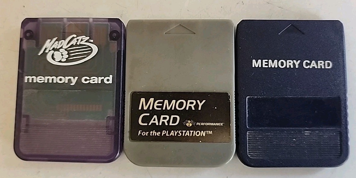 Lot Of 3 Playstation 1 PS1 Third Party Memory Cards Mad Catz Performance Used
