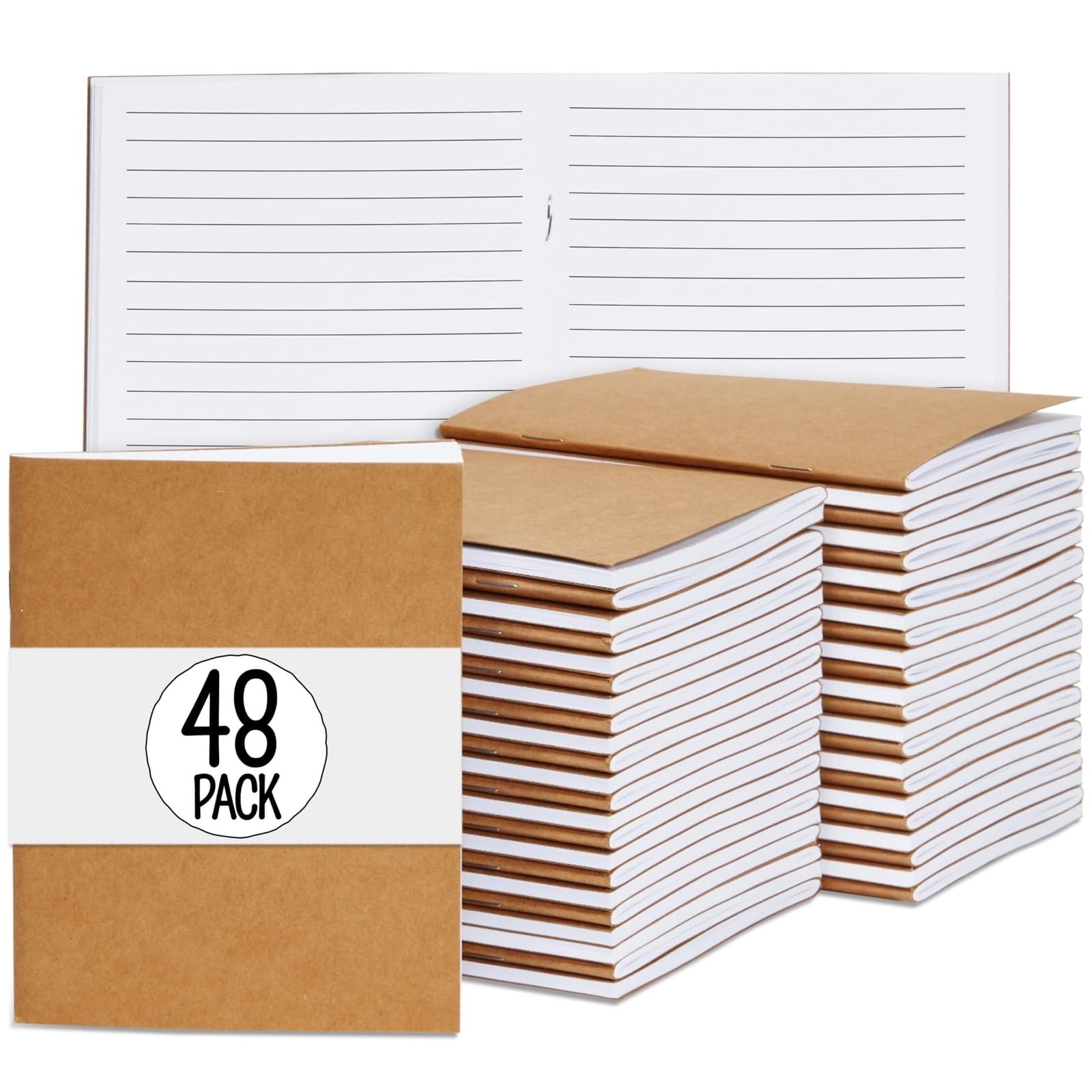 Small Lined Notebooks Bulk – Kraft Paper Cover, A2 Card (Pack of 48), Brown