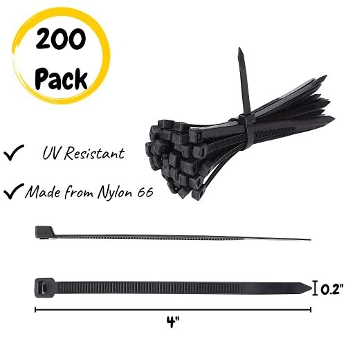 Cable Zip Ties Nylon Self Locking Wire Ties 4 inch 200 Pieces Black