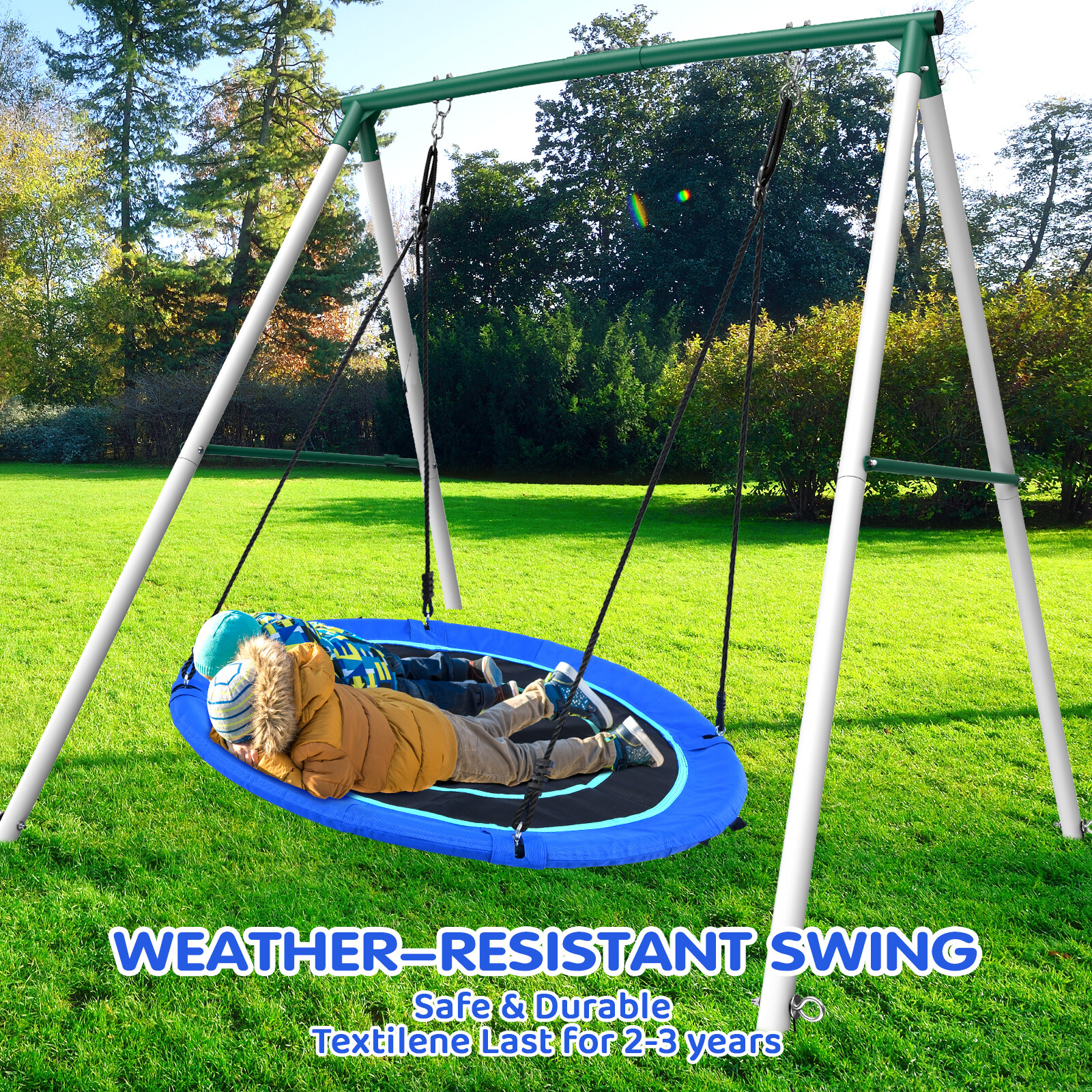 500lbs Heavy Duty Metal Swing Set with 50" Saucer Swing for Kids Outdoor Playset