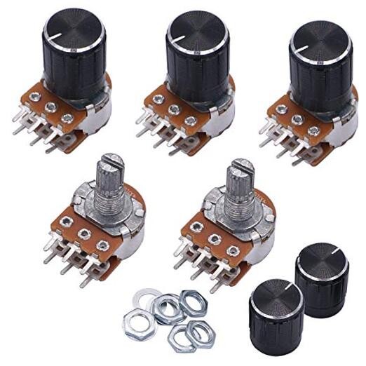 5pcs Potentiometers 100K Ohm 6 Pins Volume Control Potentiometer,Split Shaft