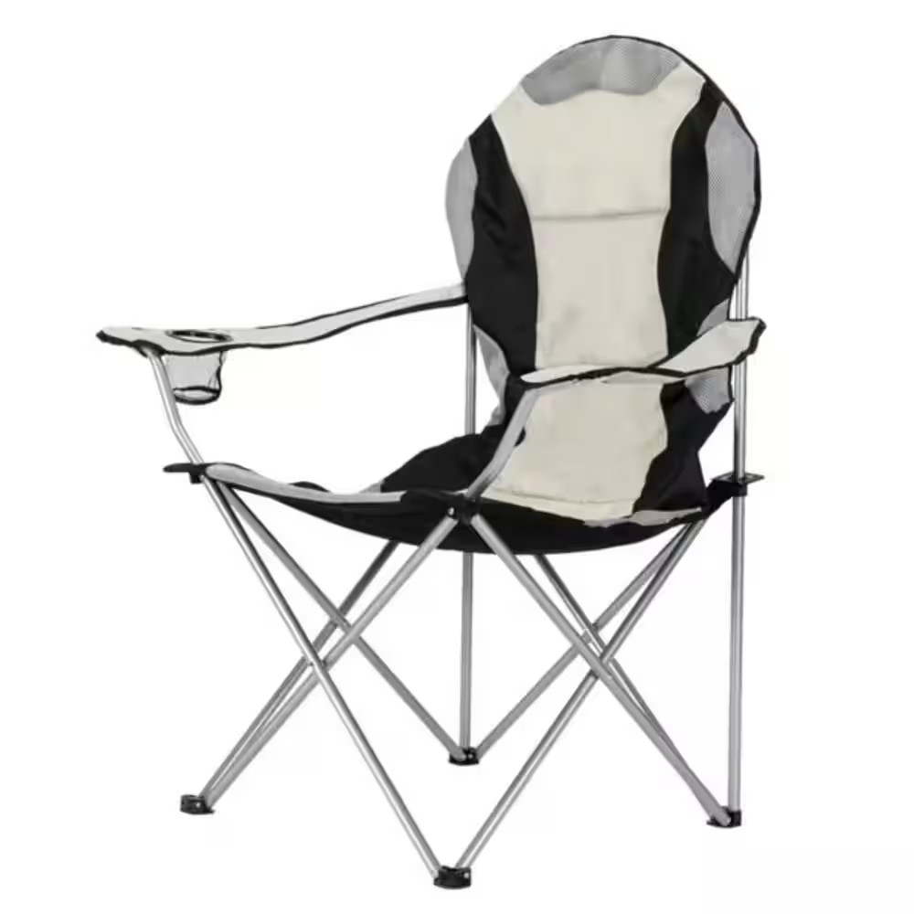 Medium Camping Chair Fishing Chair Folding Chair Black Gray, Steel + Fabric