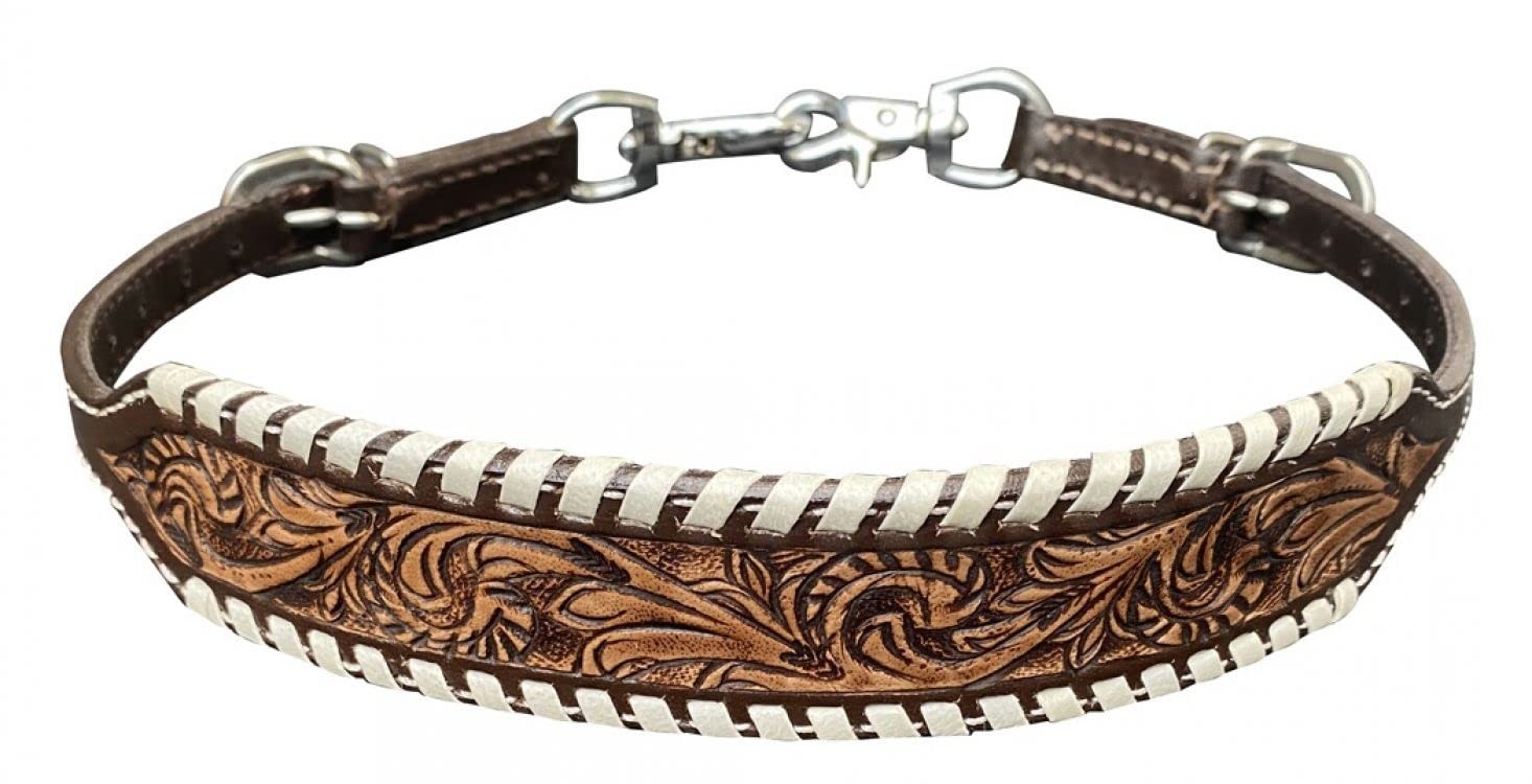 Showman Leather Wither Strap w/ Floral Tooling & Rawhide Lacing