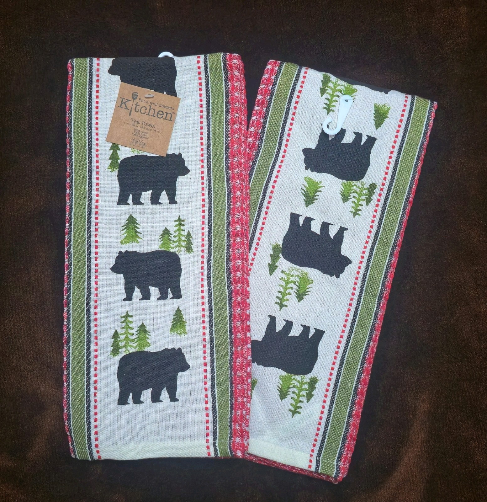 Bear Waffle Tea Towel Set Simple Living Bear Pattern Kay Dee NWT