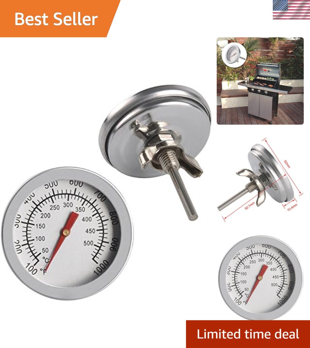 Environmentally Friendly BBQ Thermometer 2-Pack - Stainless Steel & Waterproof
