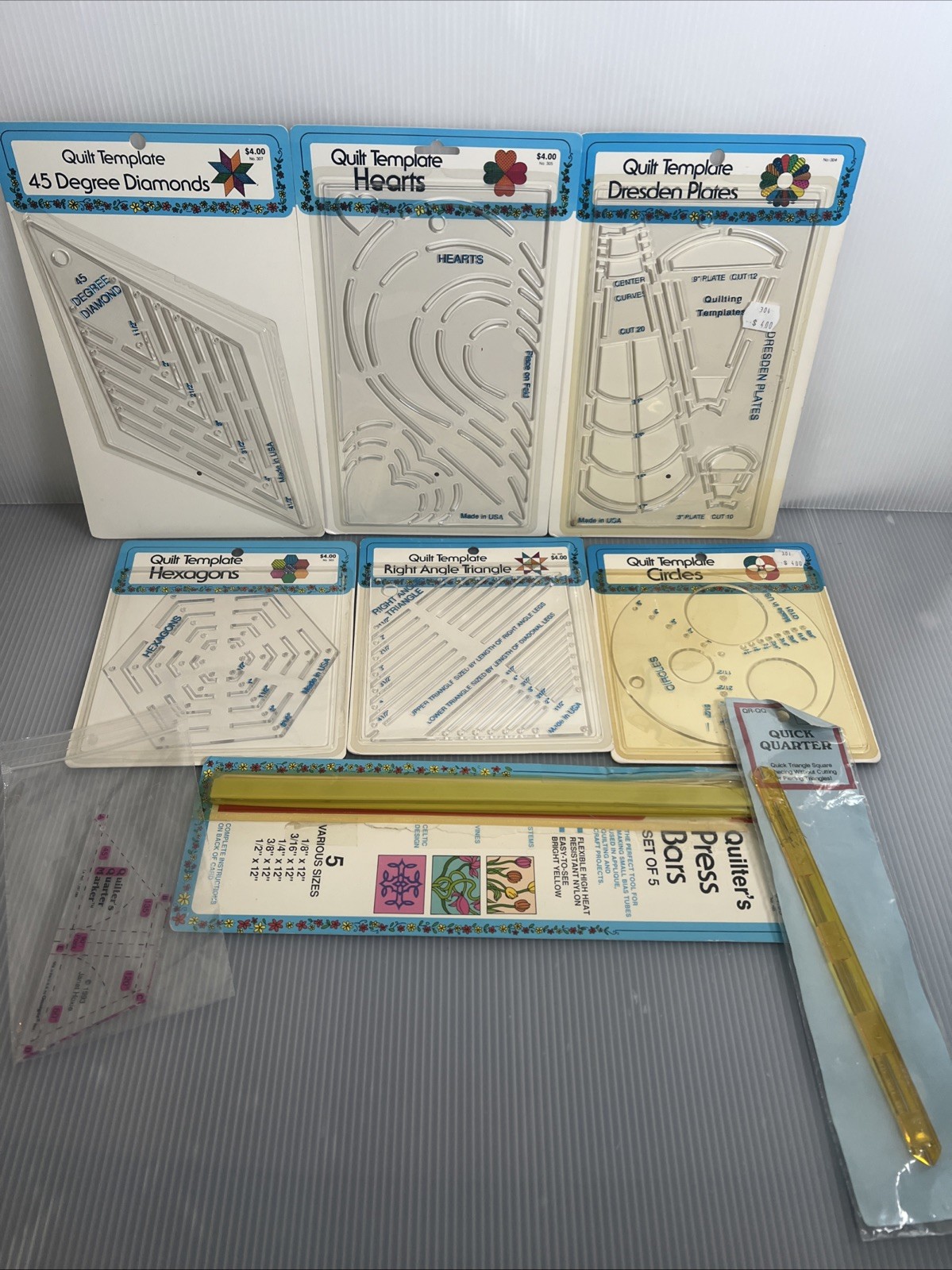 Quilt Templates Lot New & Used Dresden Hearts Circles Triangles Made In USA