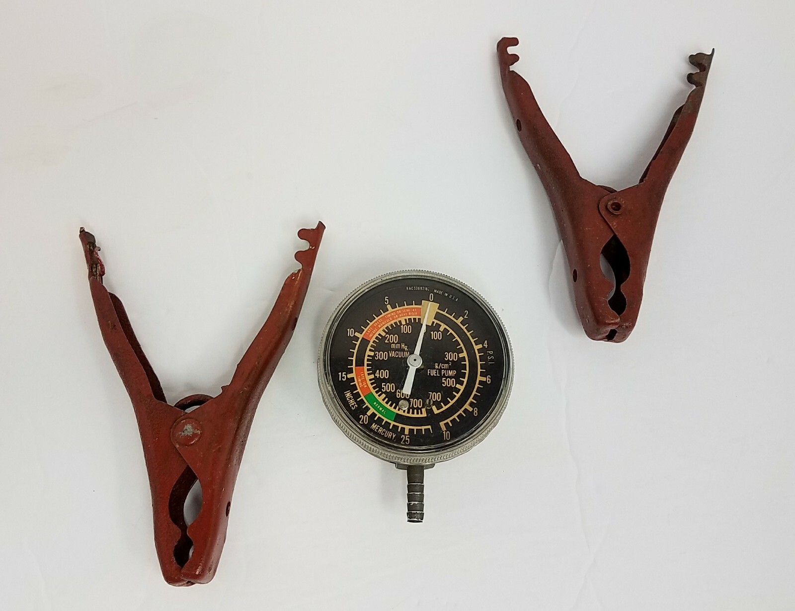 Lot of Vintage RAC Brand Vaccuum / Fuel Pump Tester, & Vintage Clamps STEAMPUNK