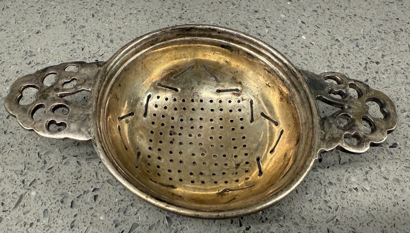 Vintage Silver Pour Over Tea Strainer Unmarked