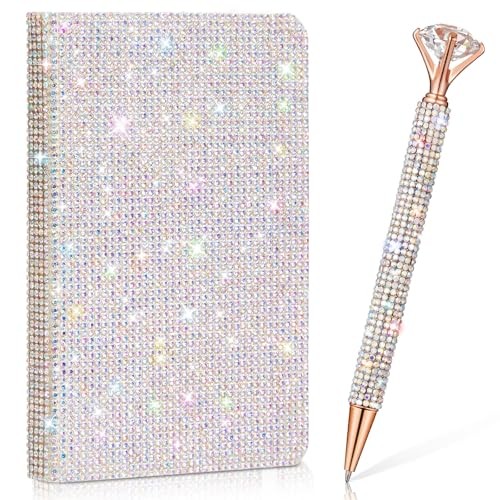 Rhinestone Notebook Pen Sets Glitter Pocket Notebook Crystal A6 Silver Classic