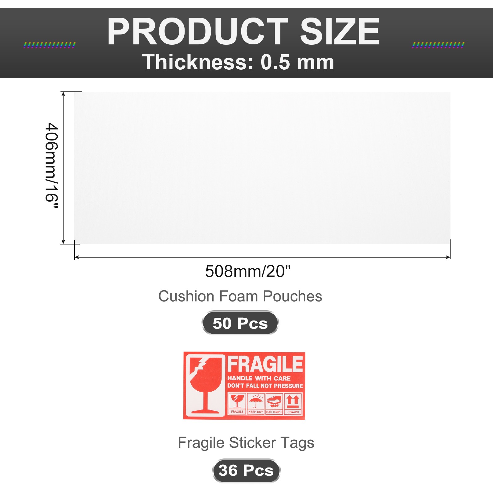Foam Packing Pouches, 50pcs 16x20" Cushion Foam Packing with 36 Tags
