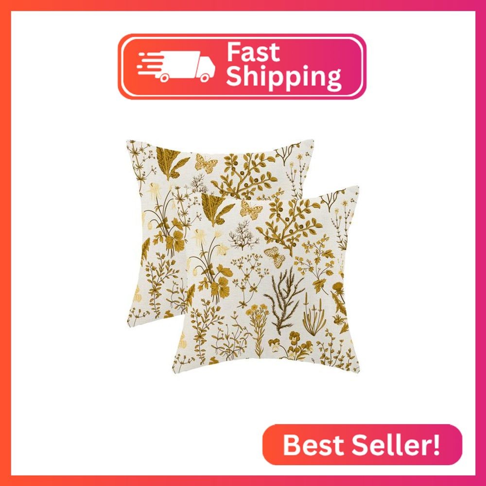 AEIOAE Summer Pillow Covers 20x20 Inch Set of 2,Mustard Yellow Wild Flower Plant