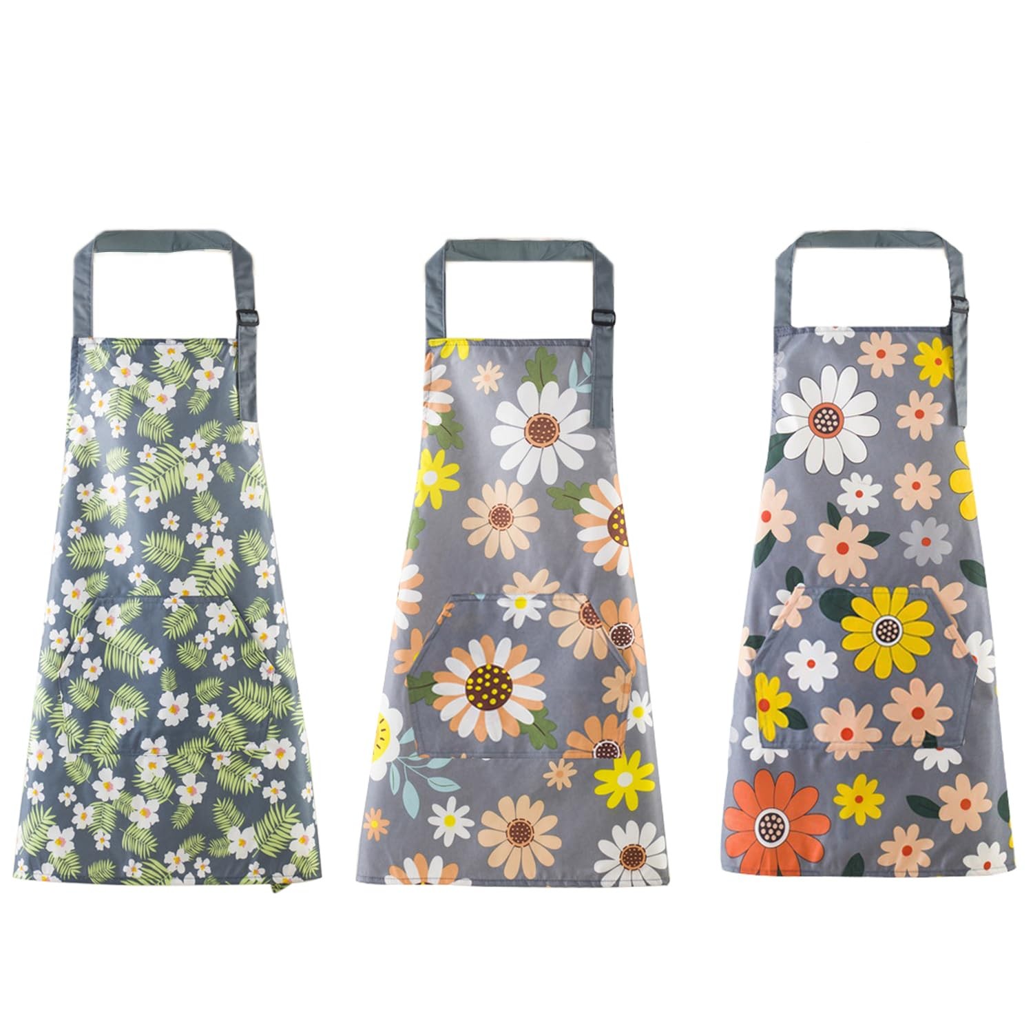 Motroce 3 PCS Floral Aprons with Pockets, Womens Standard, Multicolor