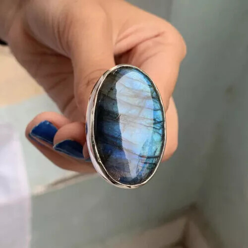 Large Labradorite Gemstone Ring Handmade 925 Sterling Silver Ring All Size R177