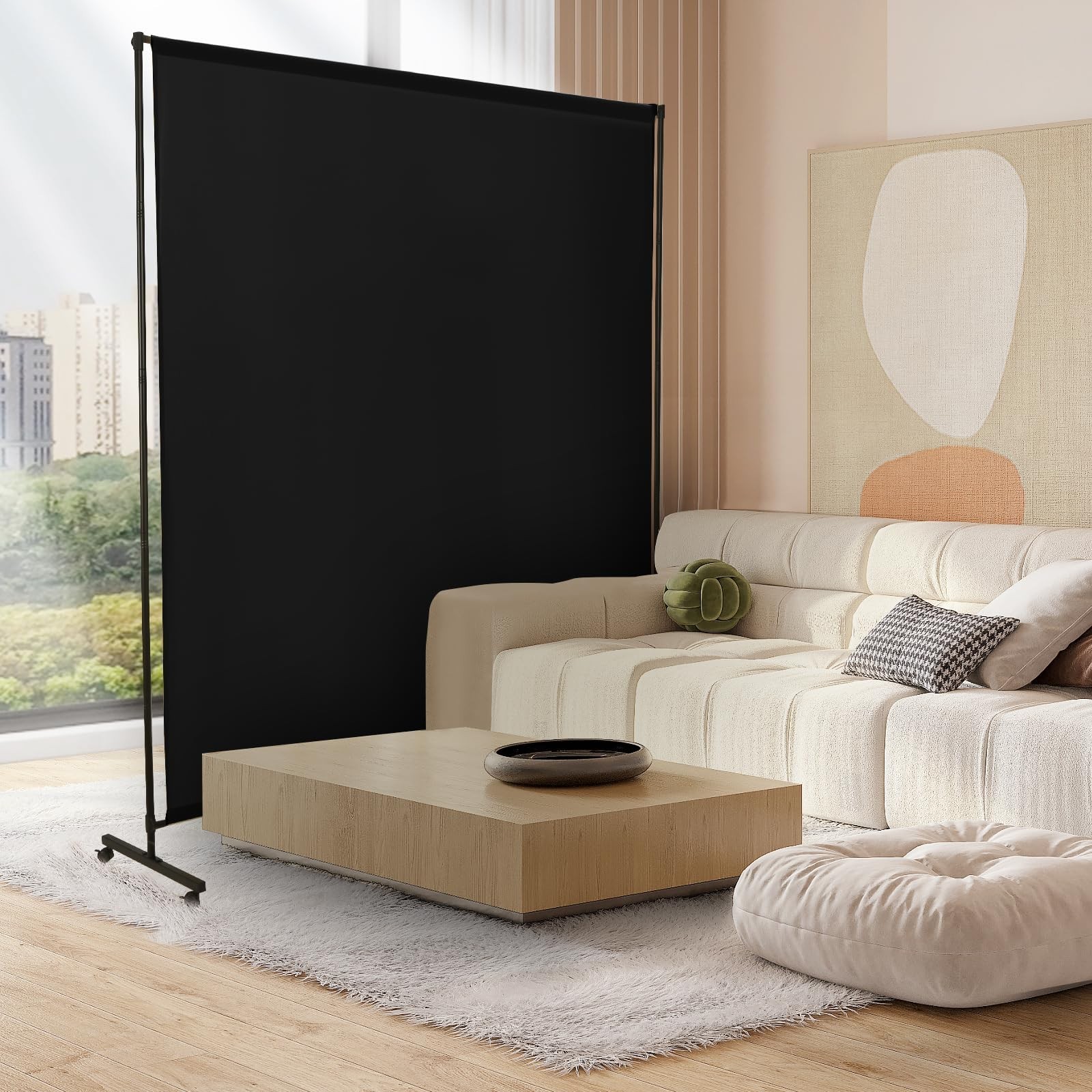 YSEJOMP Room Divider Screen 72"x72" with Lockable Caster Wheels, Privacy Pane...