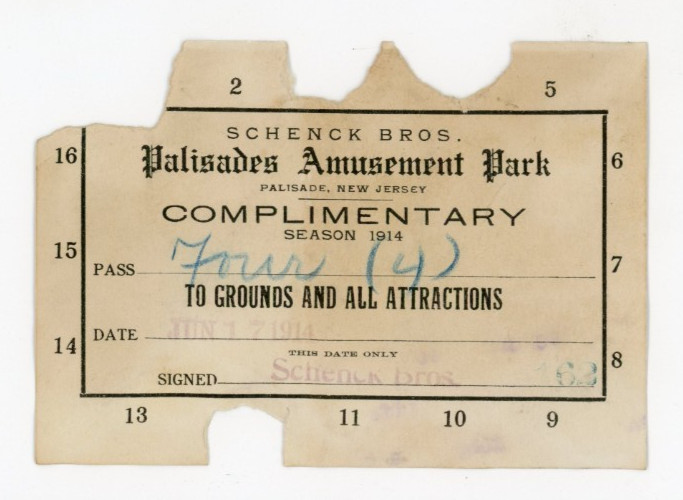 1914 Palisades Amusemeny Park Season Ticket New Jersey Schenck Bros F128