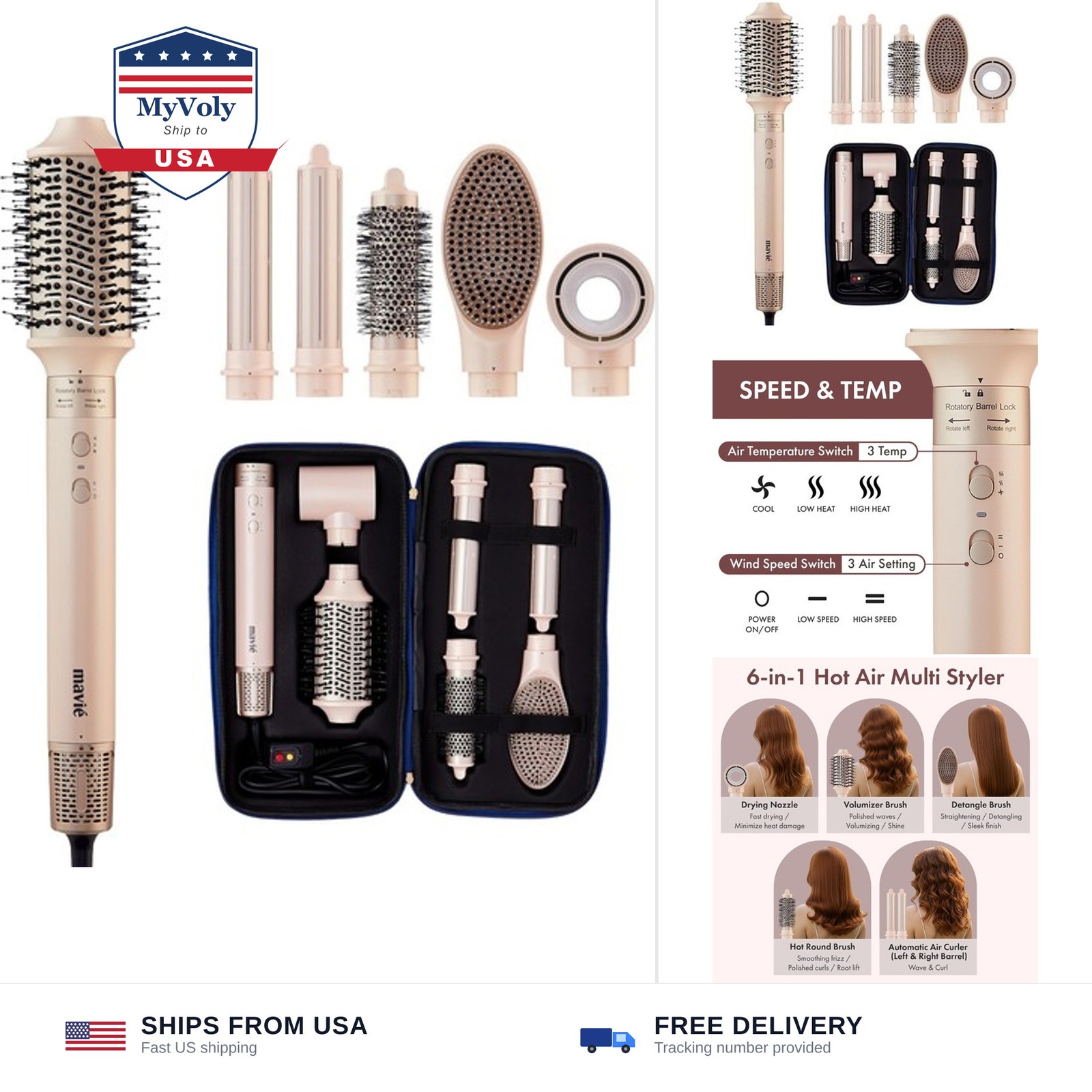 6-in-1 Hot Air Multi-Styler with Case, Hair Dryer & Blow Dryer Thermal Round ...