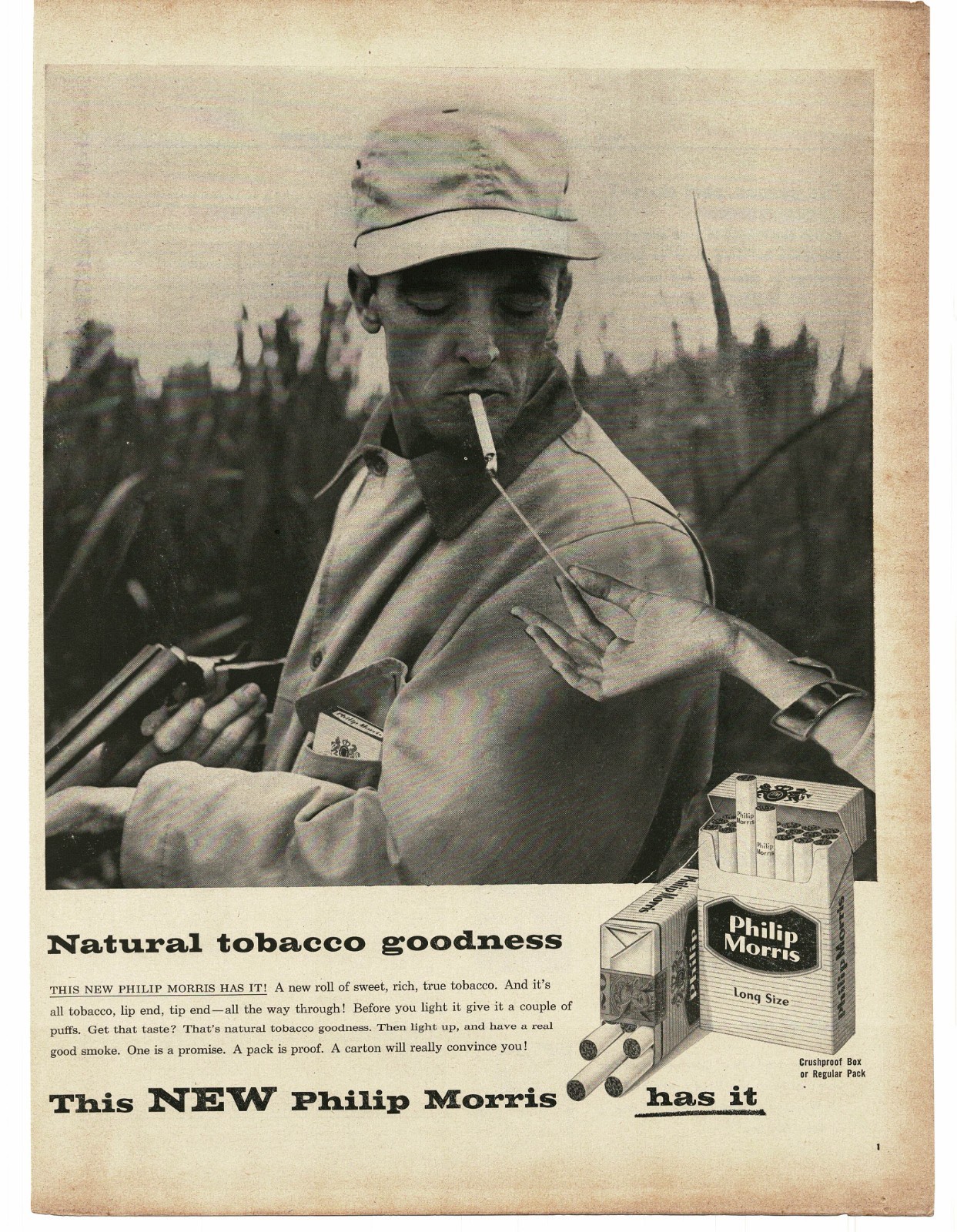 1956 Philip Morris Cigarettes duck hunter Vintage Print Ad