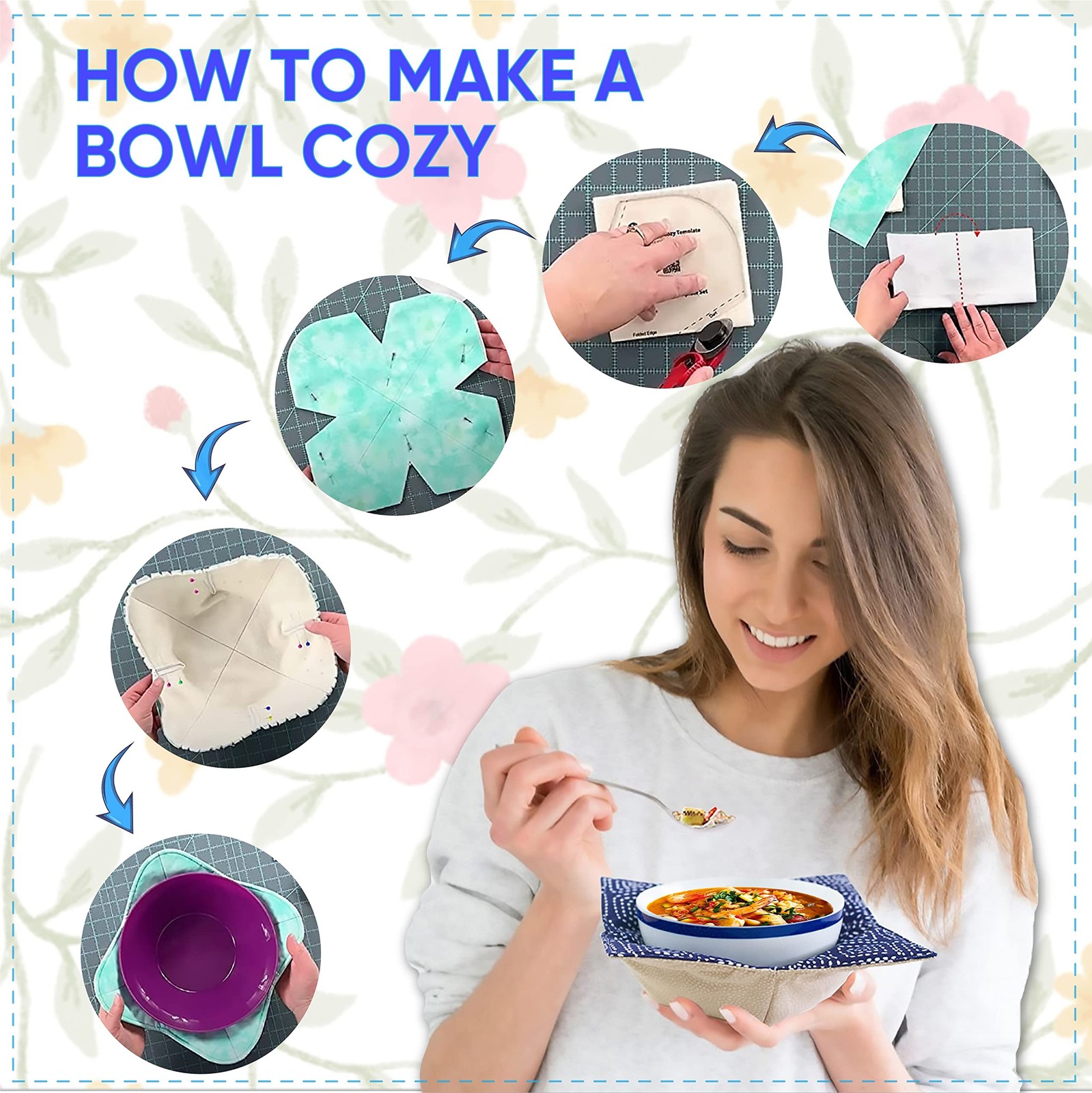 Bowl Cozy Template 3 Sizes, Bowl Cozy Pattern Template Cutting Ruler Set with...