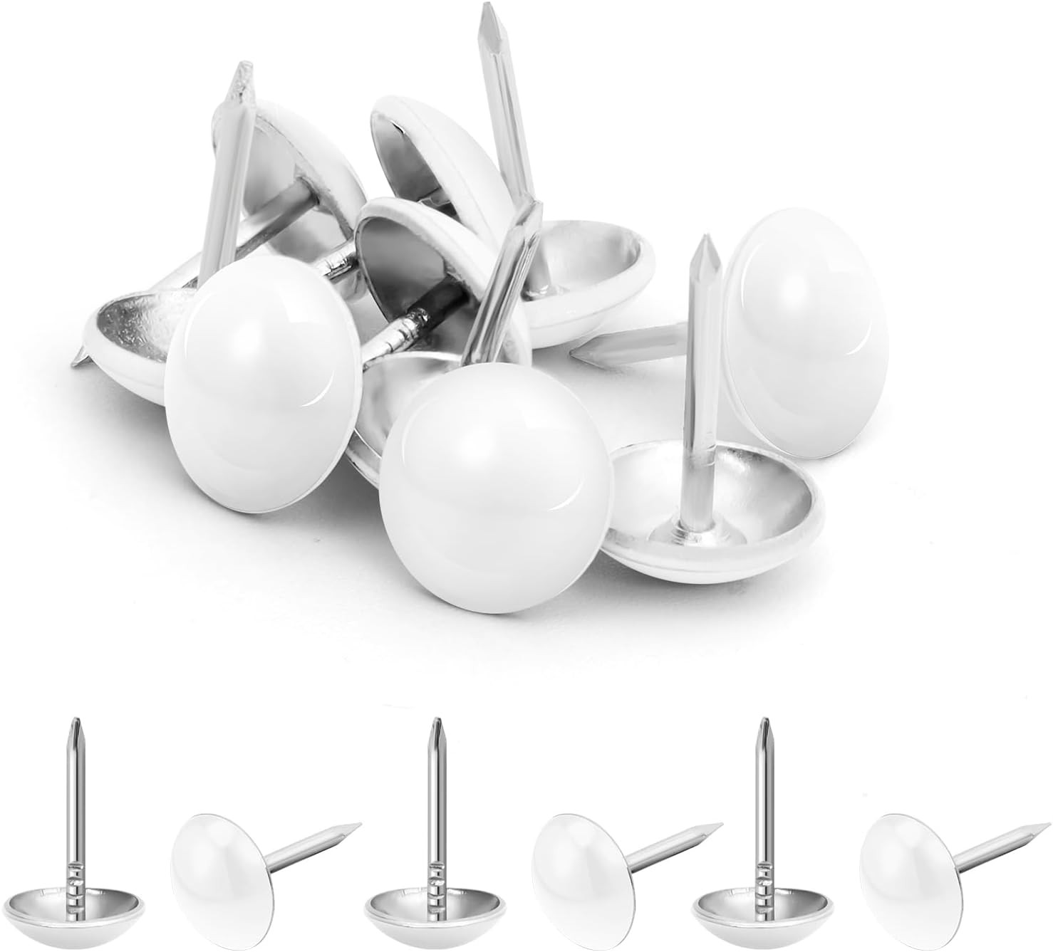 7/16 inch Diameter Upholstery Tacks, Nailhead Decorative Trim for Furniture, Whi