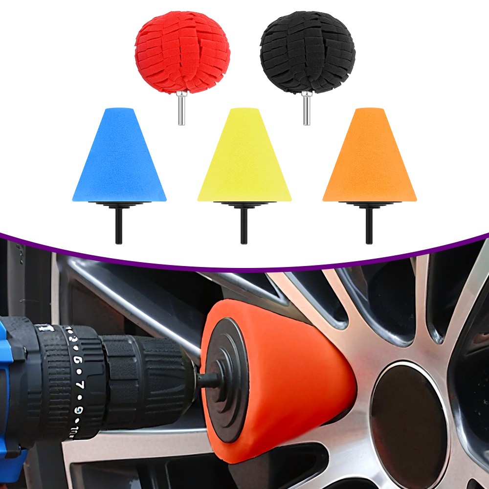 Foam Drill Polishing Cone Ball Pads Kit Car Hub Waxing Buffing Wheel Polisher