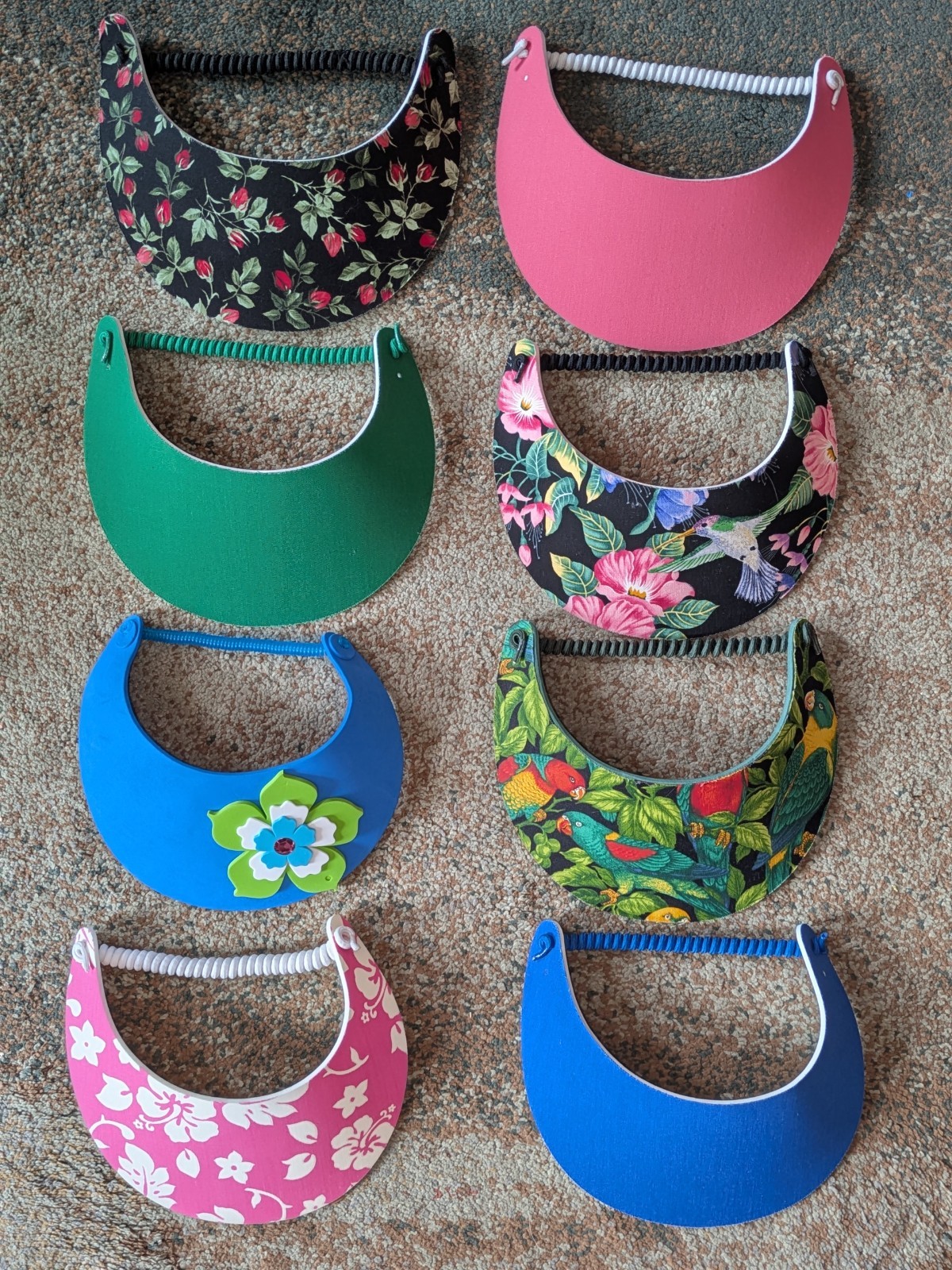 Fabric Foam Sun Visor Hat, No Pinch Foam, Coil Back, Beach, Pool, Golf ~ NWOT